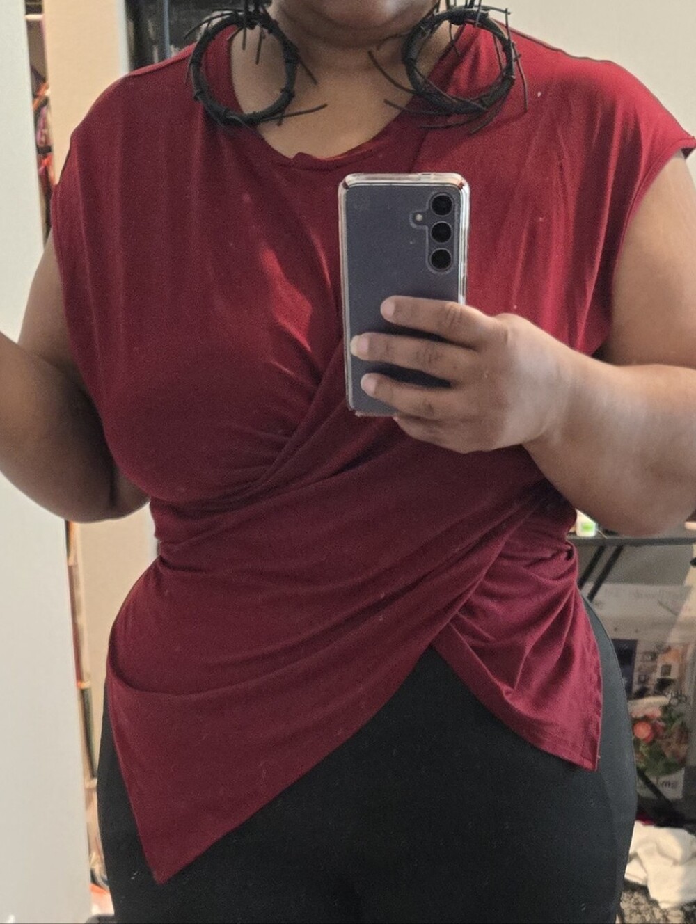 SHEIN Twist-Front Cap Sleeve Top - Burgundy